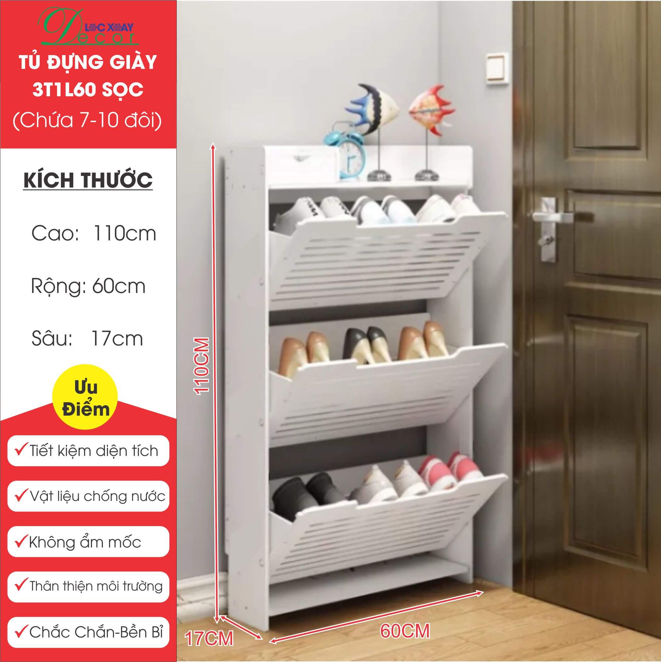 Tủ Để Giày Dép Cánh Lật 3T1L68T
