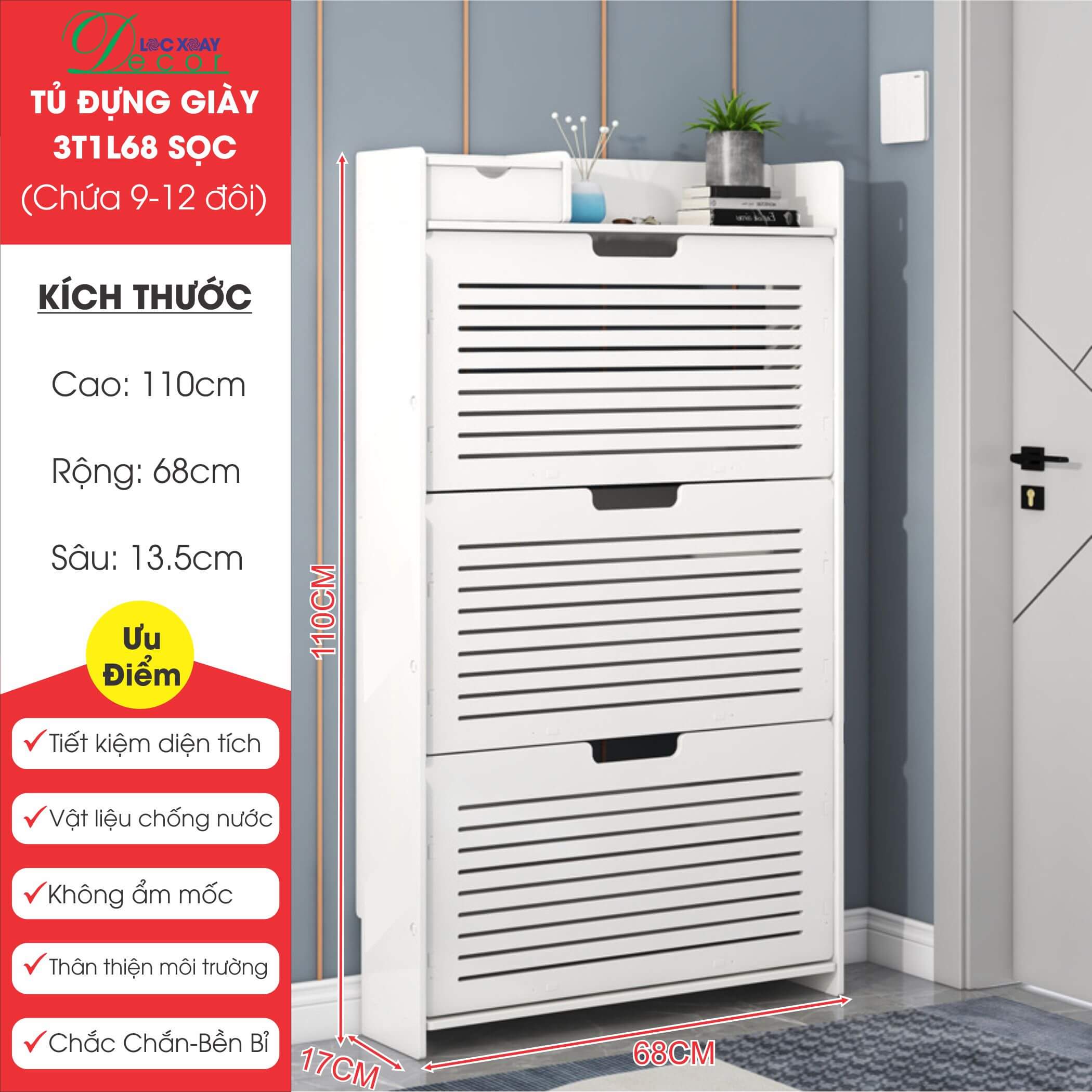 Tủ Để Giày Dép Cánh Lật 3T1L68T