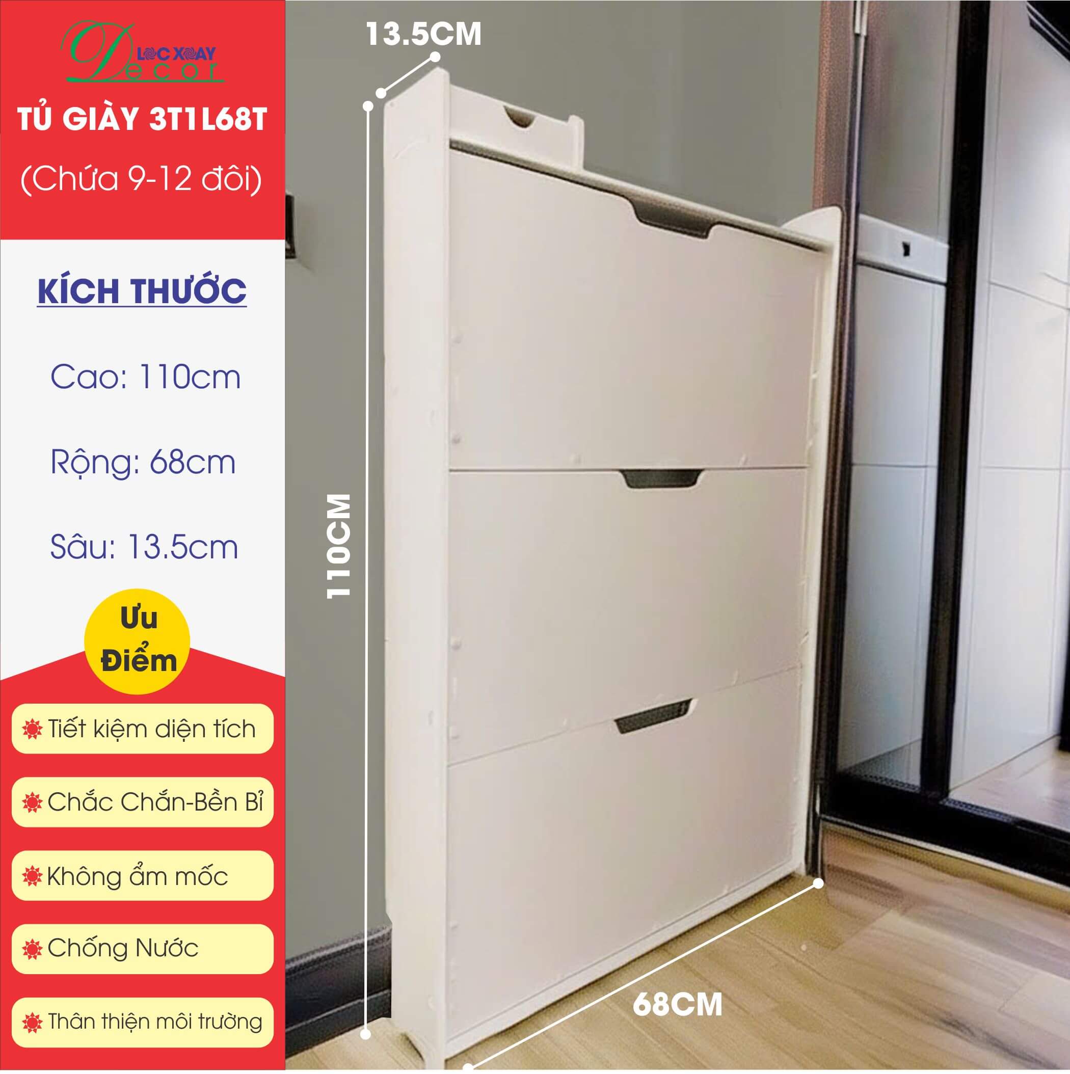 Tủ Để Giày Dép Cánh Lật 3T1L68T